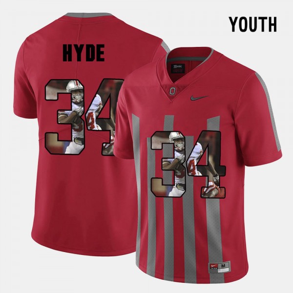 Ohio State Buckeyes CameCarlos Hyde Youth #34 Red Pictorial Fashion College Football Jersey 2404KSYJ2